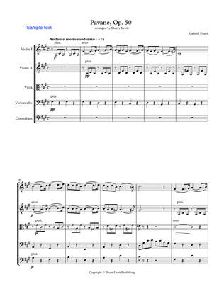 PAVANE Op. 50 by Fauré for STRING ORCHESTRA, Intermediate Level (2 violins, viola, cello, string bas
