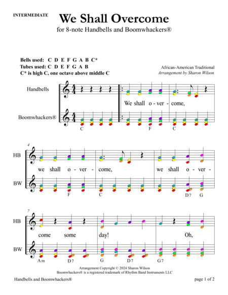 We Shall Overcome (for 8-note Bells and Boomwhackers with Color Coded Notes) image number null