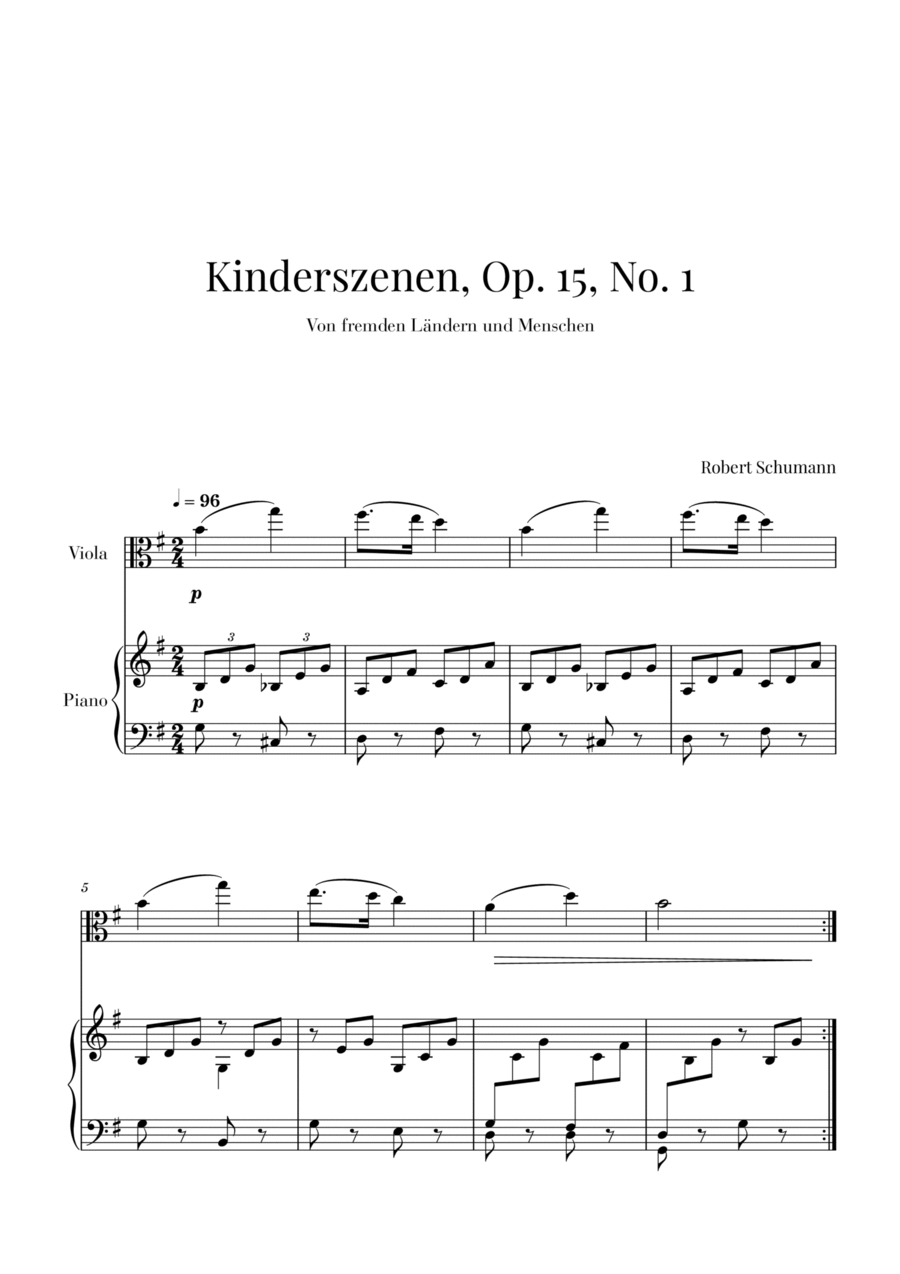 Kinderszenen Op 15 No. 1 for Viola and Piano by Robert