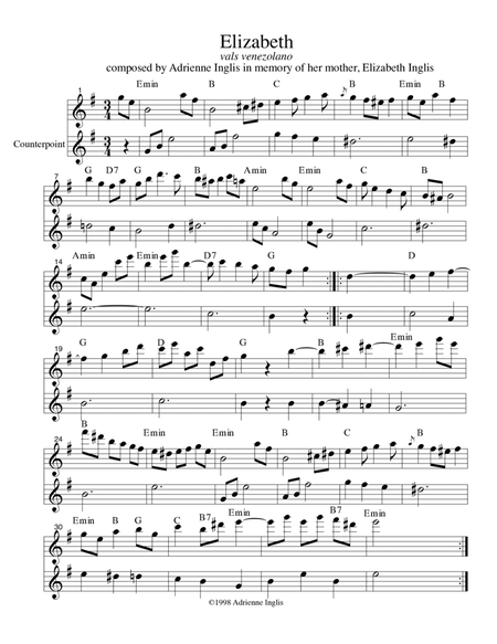 Elizabeth - flute duet or flute/pedal or lever harp/guitar Venezuelan waltz lead-sheet