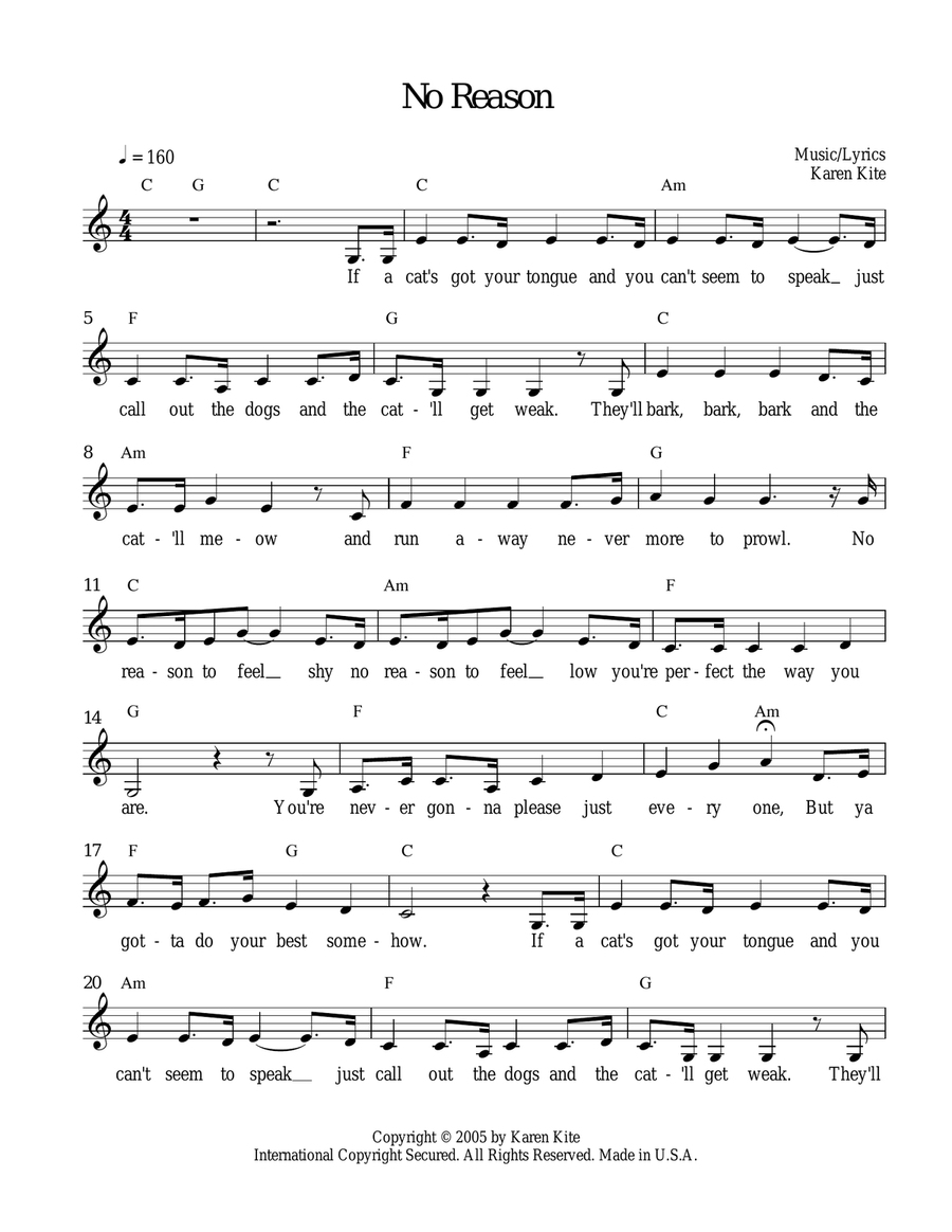 No Reason Piano, Vocal scores gallery preview page 1