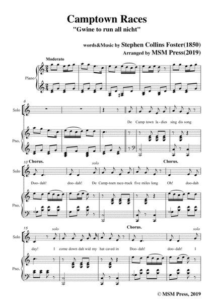 Stephen Collins Foster-Camptown Races,in C Major,for Voice&Piano image number null