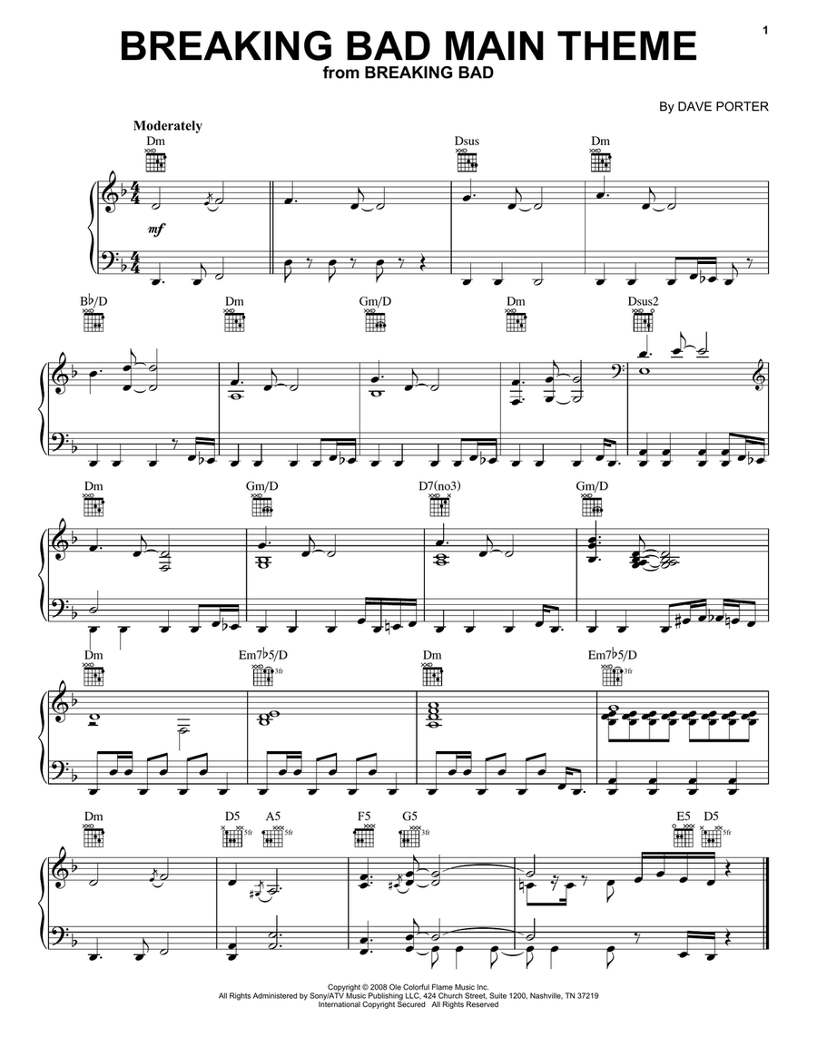 Breaking Bad Main Theme Piano Solo scores gallery preview page 1