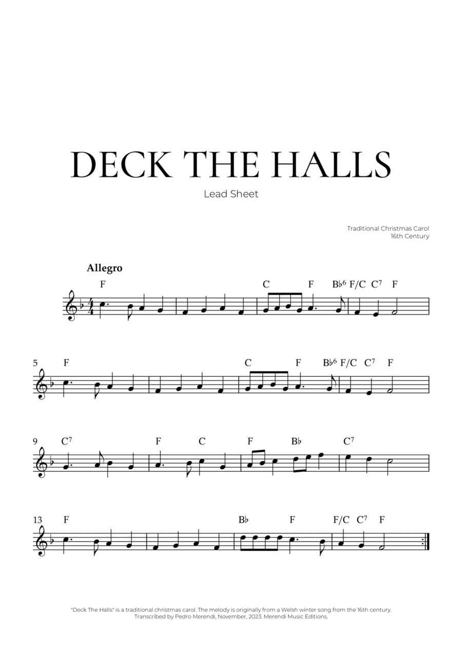 Deck The Halls (Lead Sheet) - Christmas Carol Easy Piano scores gallery preview page 1