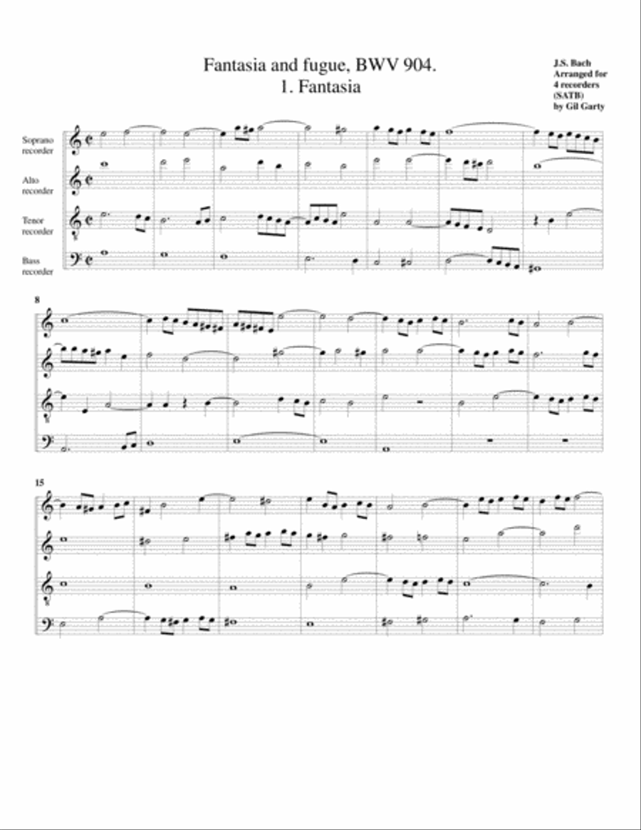 Fantasia and fugue, BWV 904 (arrangement for 4 recorders)
