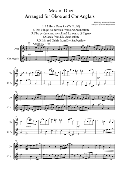 Mozart Duet arranged for Oboe and Cor Anglais