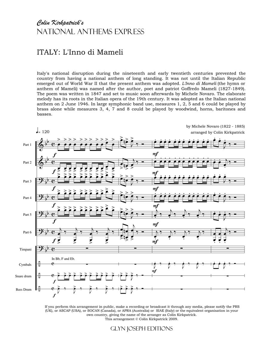 Italy National Anthem: L'Inno di Mameli Large Ensemble scores gallery preview page 4