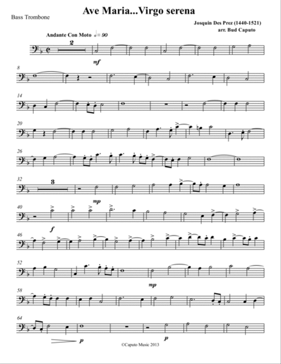 Low Brass-Ave Maria Josquin-Parts Brass Ensemble scores gallery preview page 5