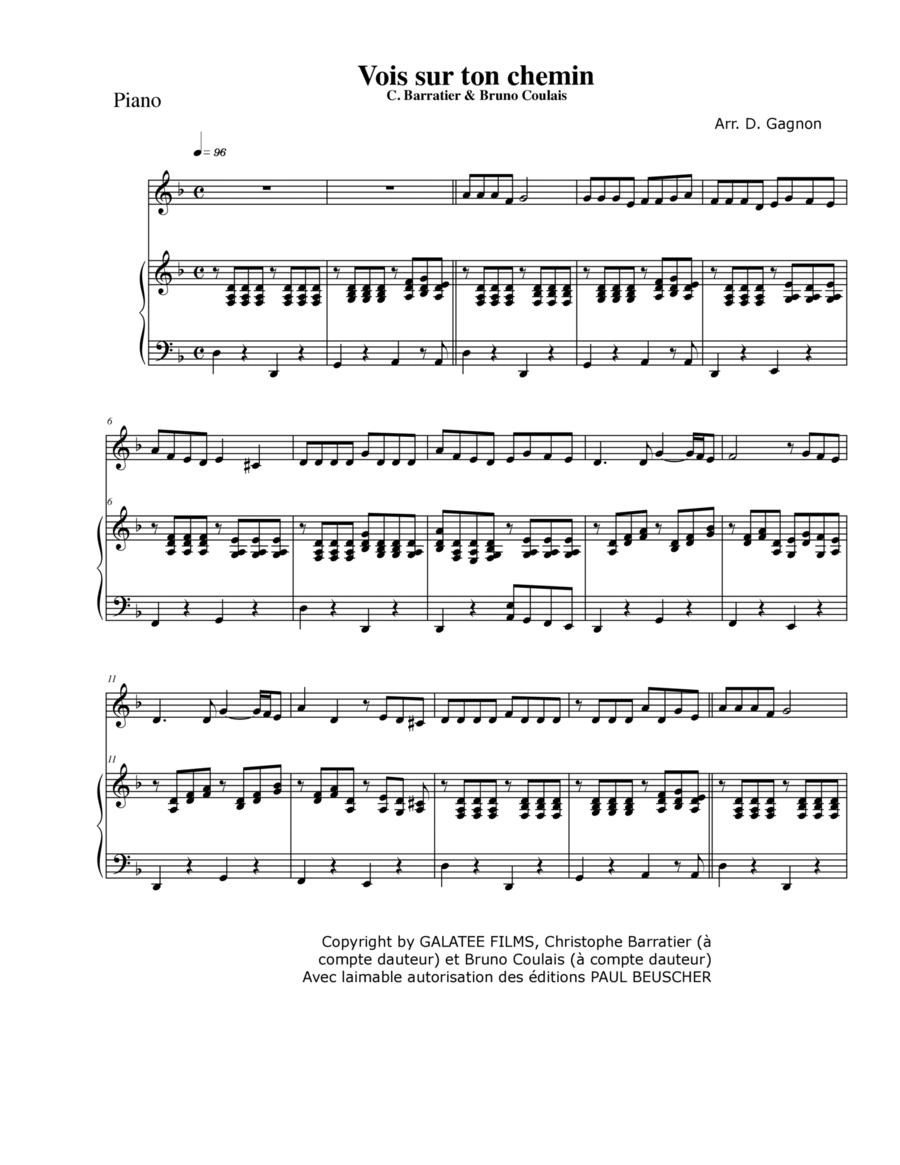 Vois Sur Ton Chemin Voice scores gallery preview page 1
