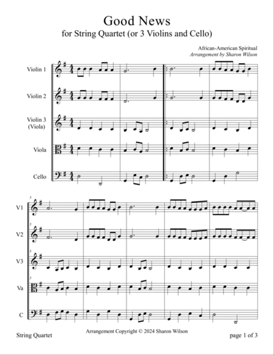 Songs of Heaven (A collection of 5 hymns and spirituals for String Quartet) String Quartet scores gallery preview page 6