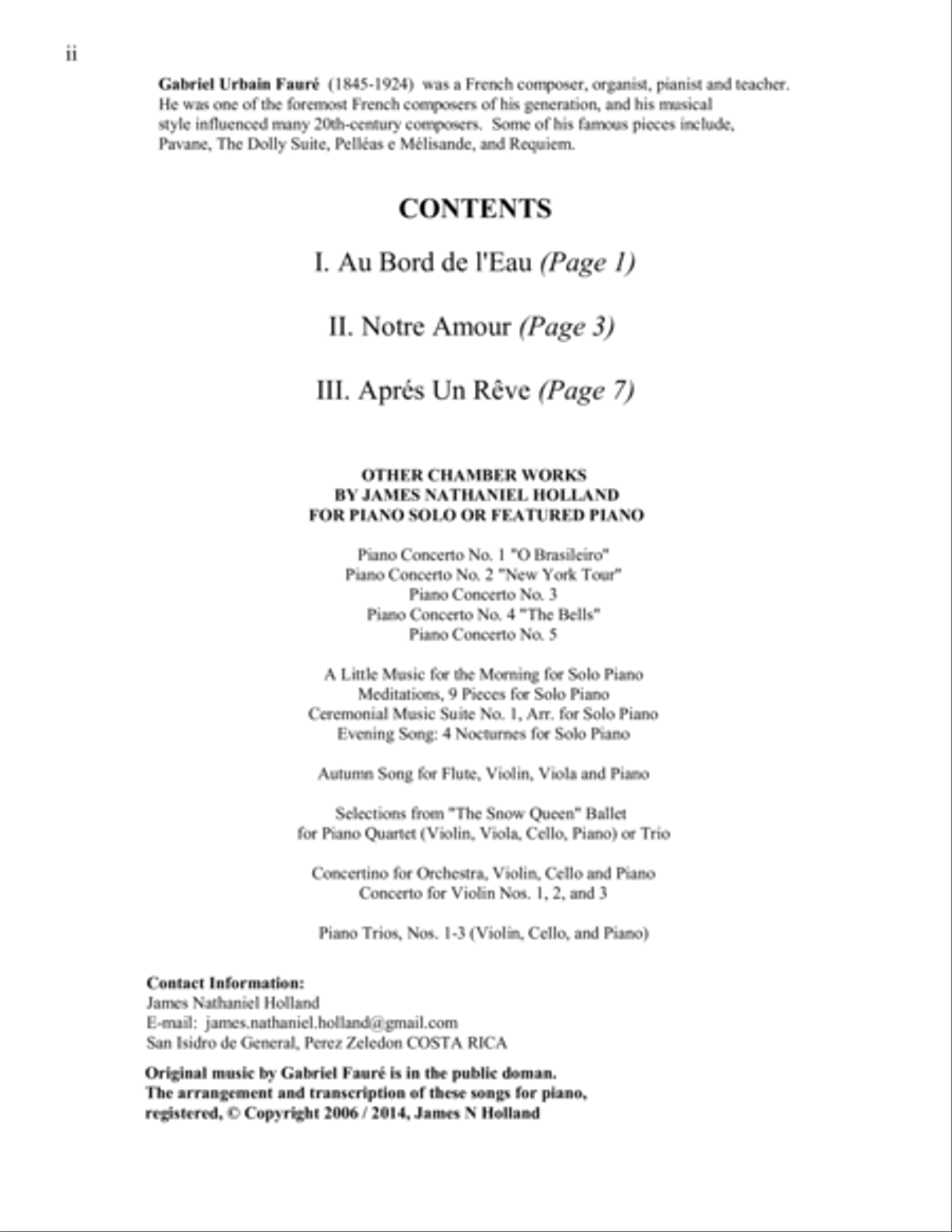 3 Faure Songs Transcribed for Piano Piano Solo scores gallery preview page 3