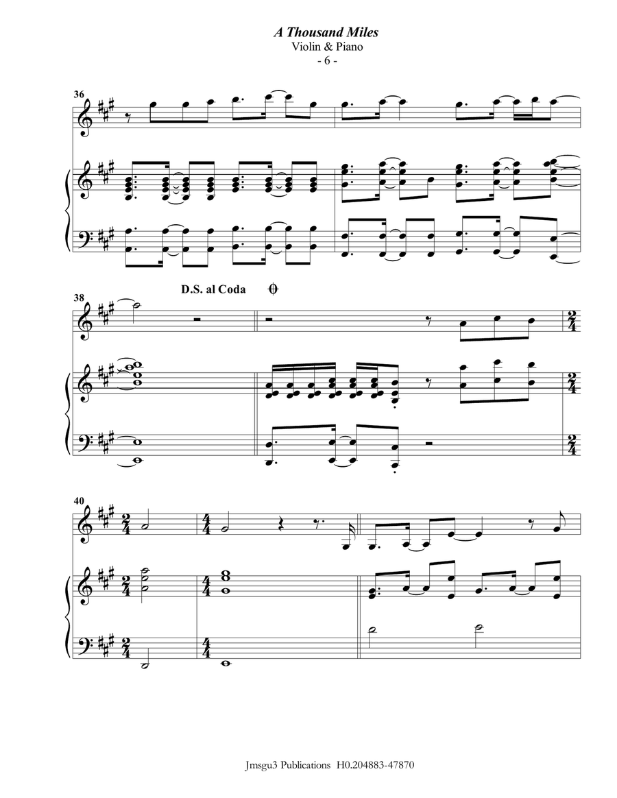 A Thousand Miles Violin Solo scores gallery preview page 6