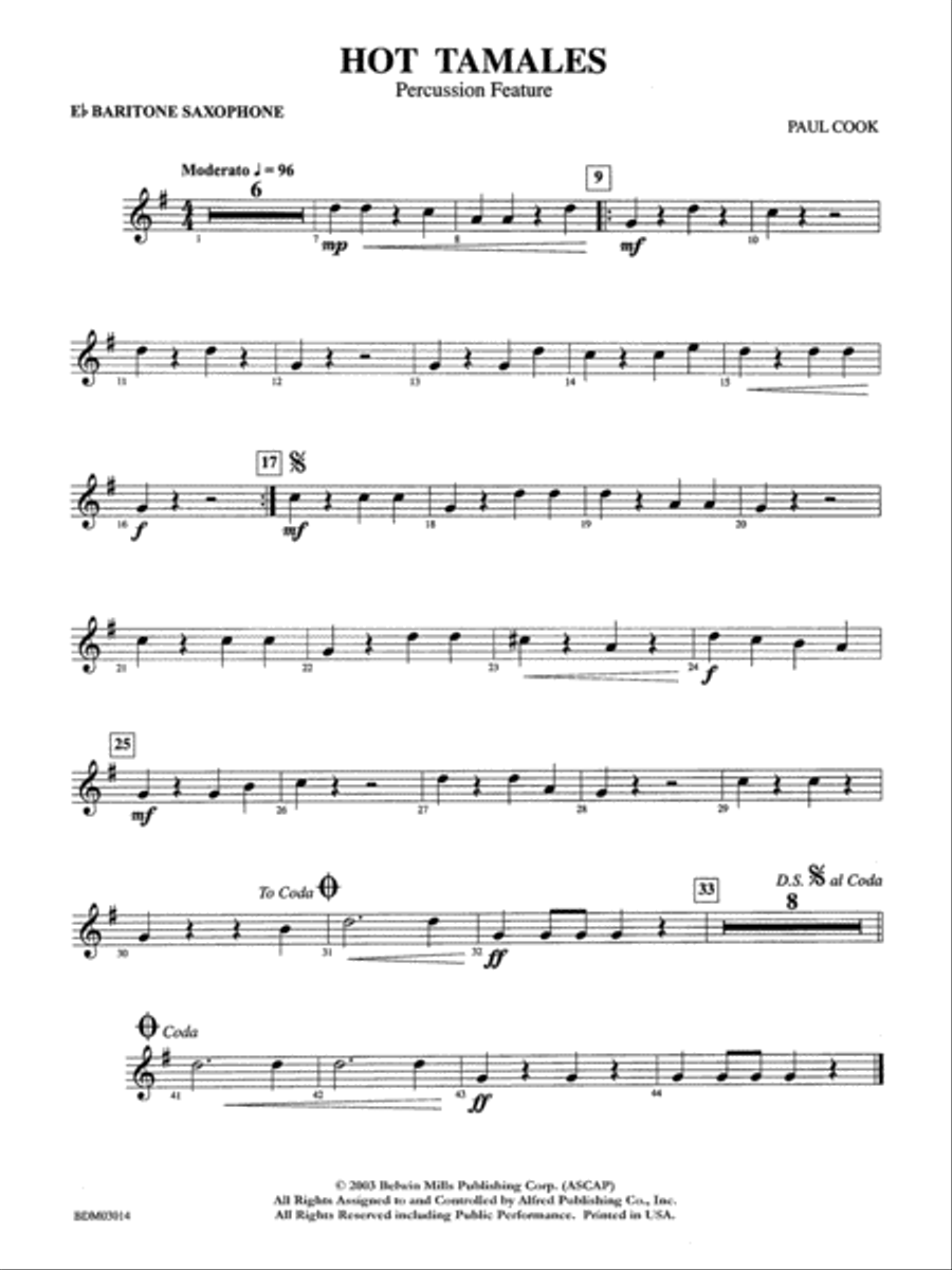 Hot Tamales (Percussion Feature): E-flat Baritone Saxophone Concert Band scores gallery preview page 1