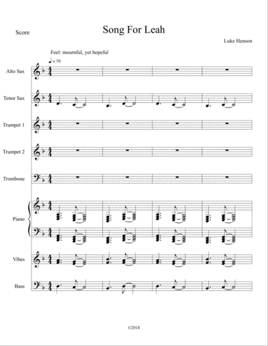 Song For Leah Jazz Ensemble scores gallery preview page 1