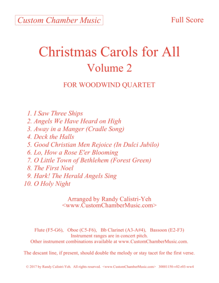 Christmas Carols for All, Volume 2 (for Woodwind Quartet)