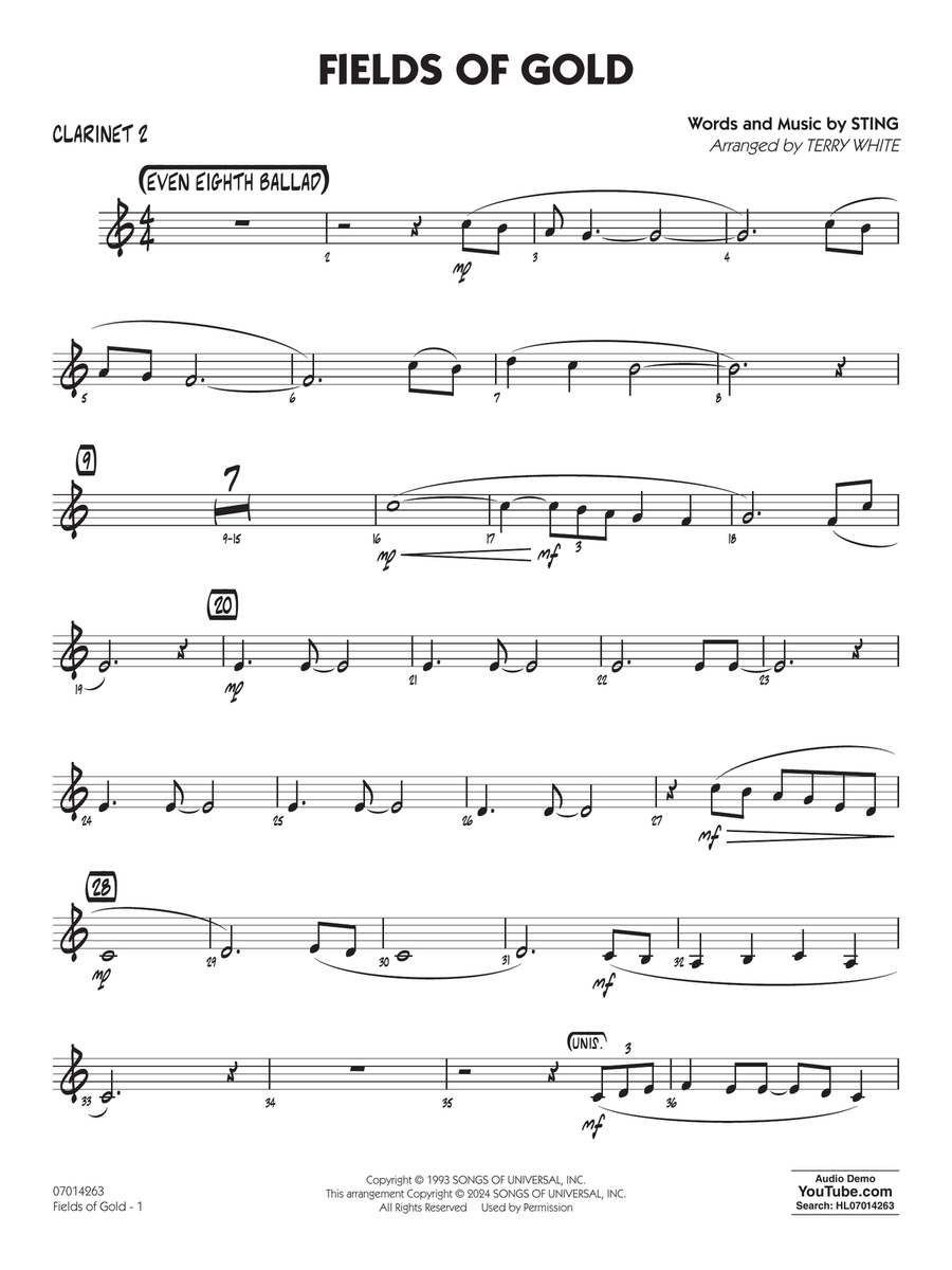 Fields Of Gold (arr. Terry White) - Bb Clarinet 2 Jazz Ensemble scores gallery preview page 1