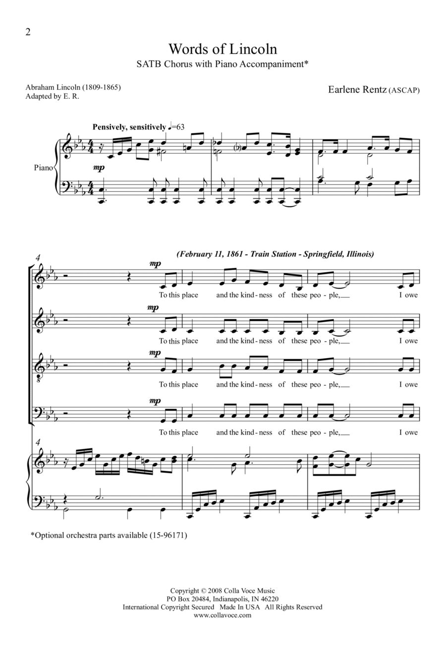 Words of Lincoln 4-Part scores gallery preview page 1