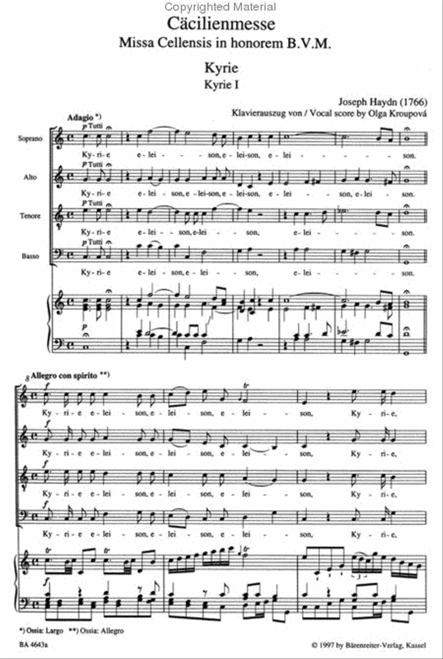 Missa Cellensis in honorem Beatissimae Virginis Mariae Hob.XXII:5 'Cecilia Mass' 4-Part scores gallery preview page 2