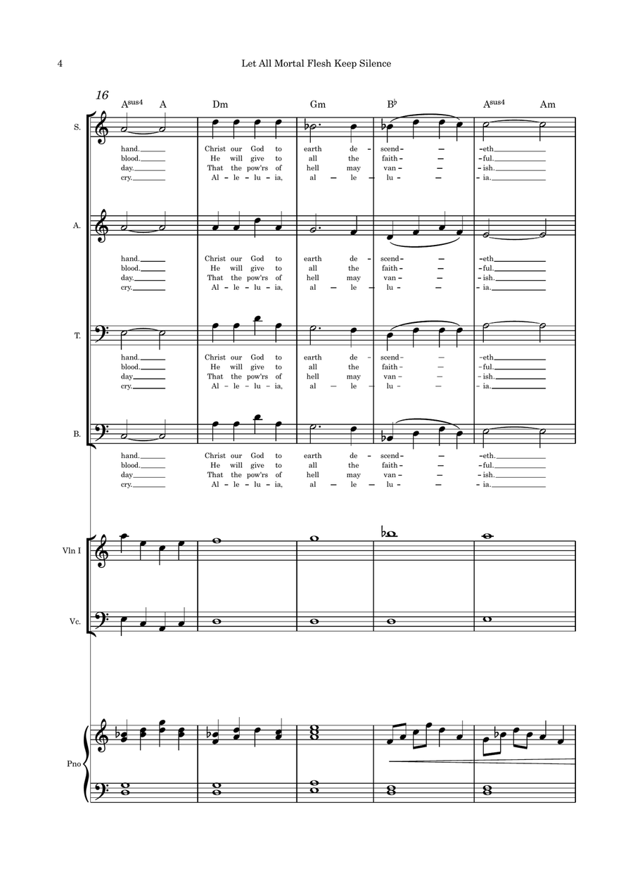 Let All Mortal Flesh Keep Silence SATB violin cello duet and Piano 4-Part scores gallery preview page 4