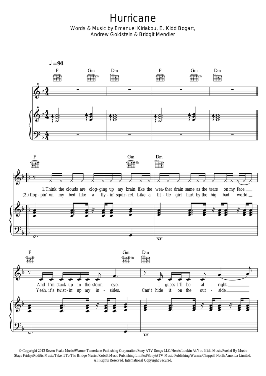 Hurricane Piano, Vocal scores gallery preview page 1