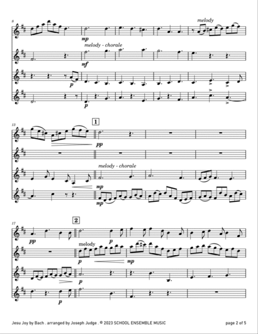 Jesu Joy by Bach for Clarinet Quartet in Schools Clarinet Quartet scores gallery preview page 2