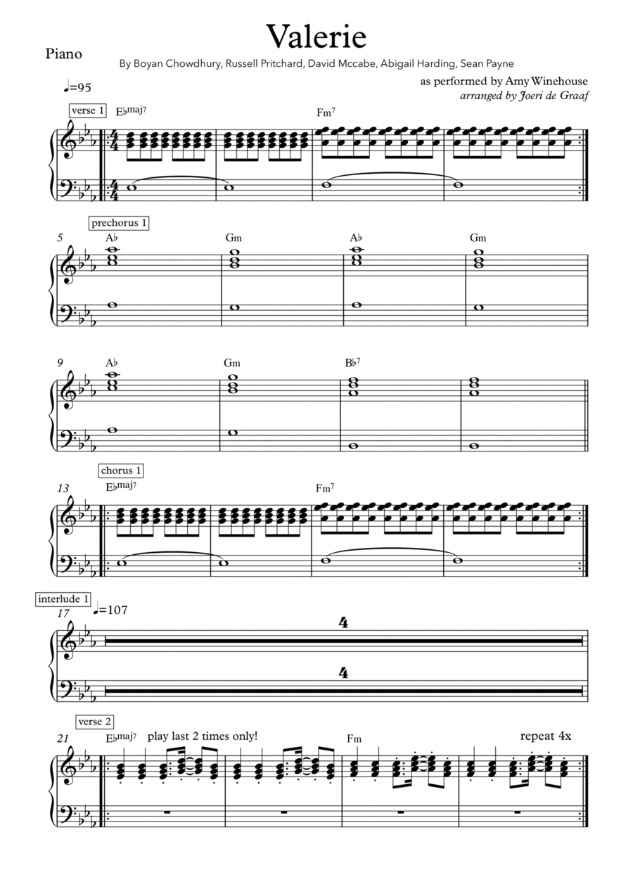 Valerie Piano Solo scores gallery preview page 1