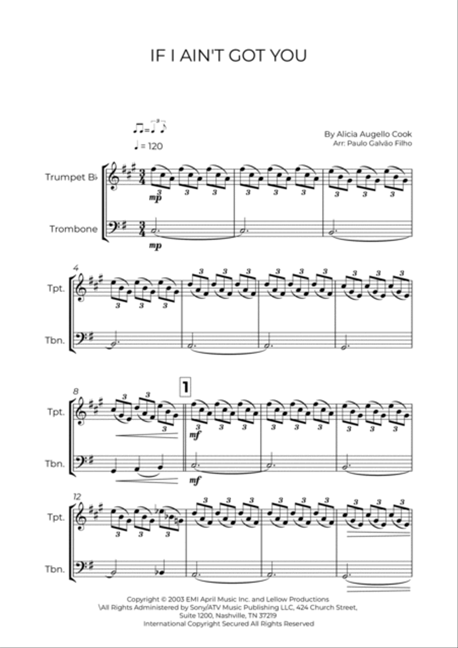 If I Ain't Got You Brass Duet scores gallery preview page 2