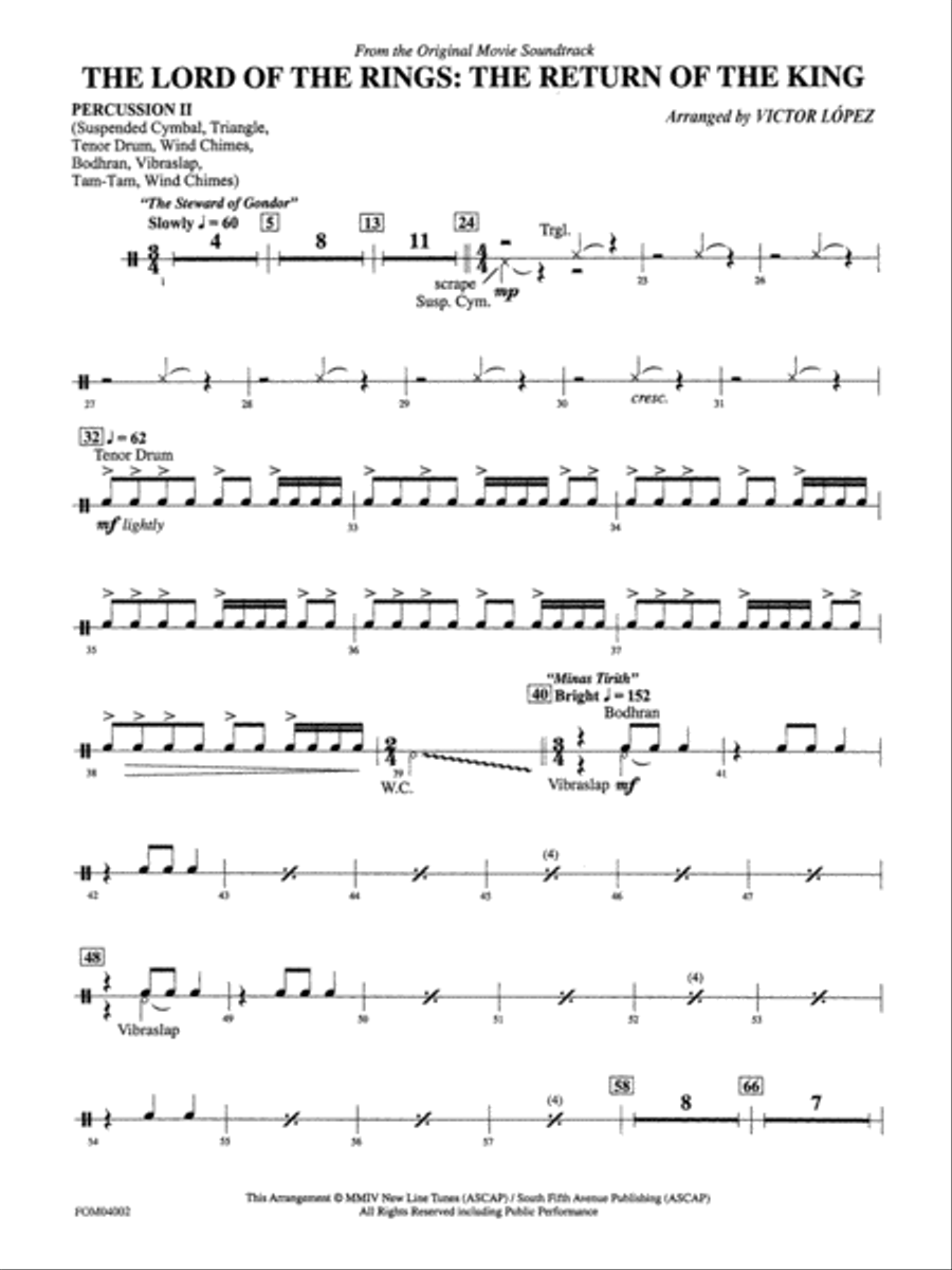 The Lord of the Rings: The Return of the King, Suite from: 2nd Percussion Full Orchestra scores gallery preview page 1