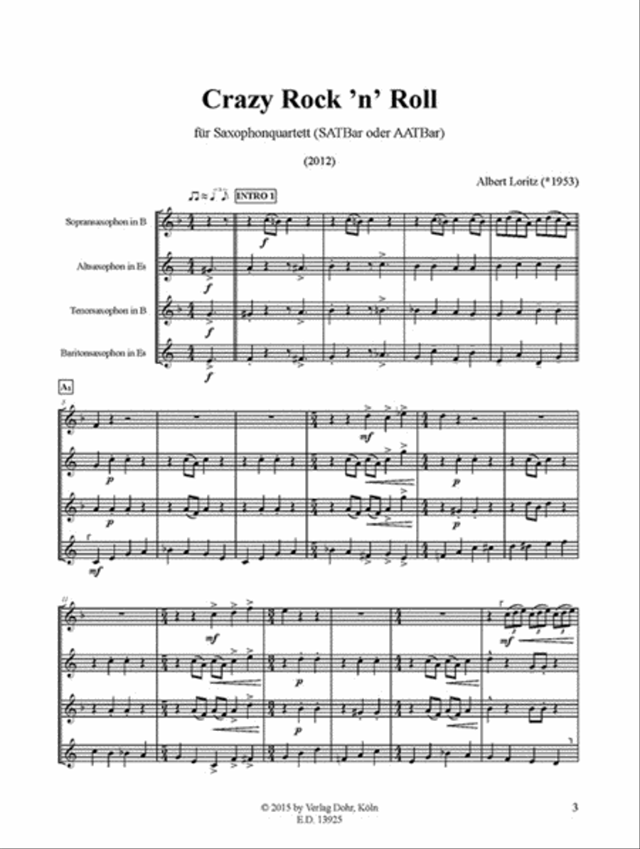 Crazy Rock 'n' Roll für Saxophonquartett/Saxophonensemble (2012) Saxophone Quartet scores gallery preview page 2