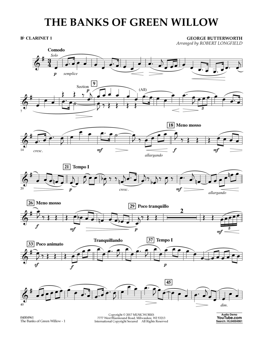 The Banks of Green Willow - Bb Clarinet 1 B-Flat Clarinet scores gallery preview page 1