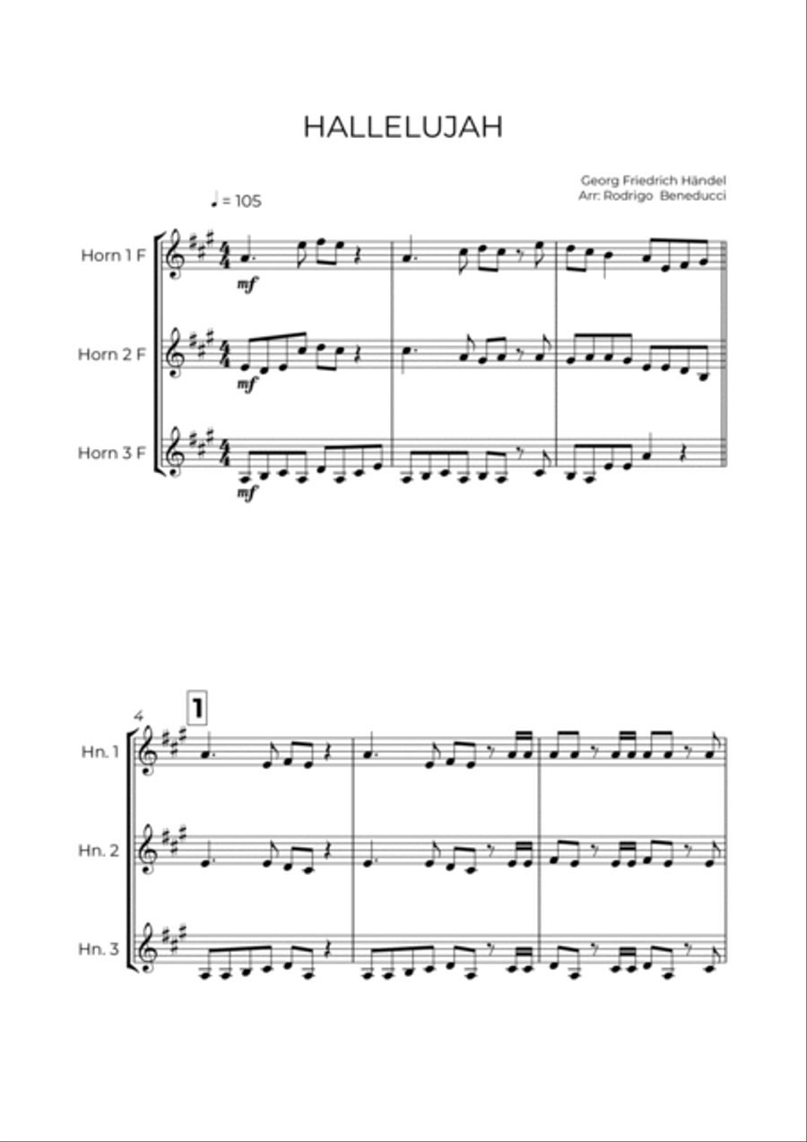 HALLELUJAH - HANDEL - HORN TRIO Woodwind Trio scores gallery preview page 2