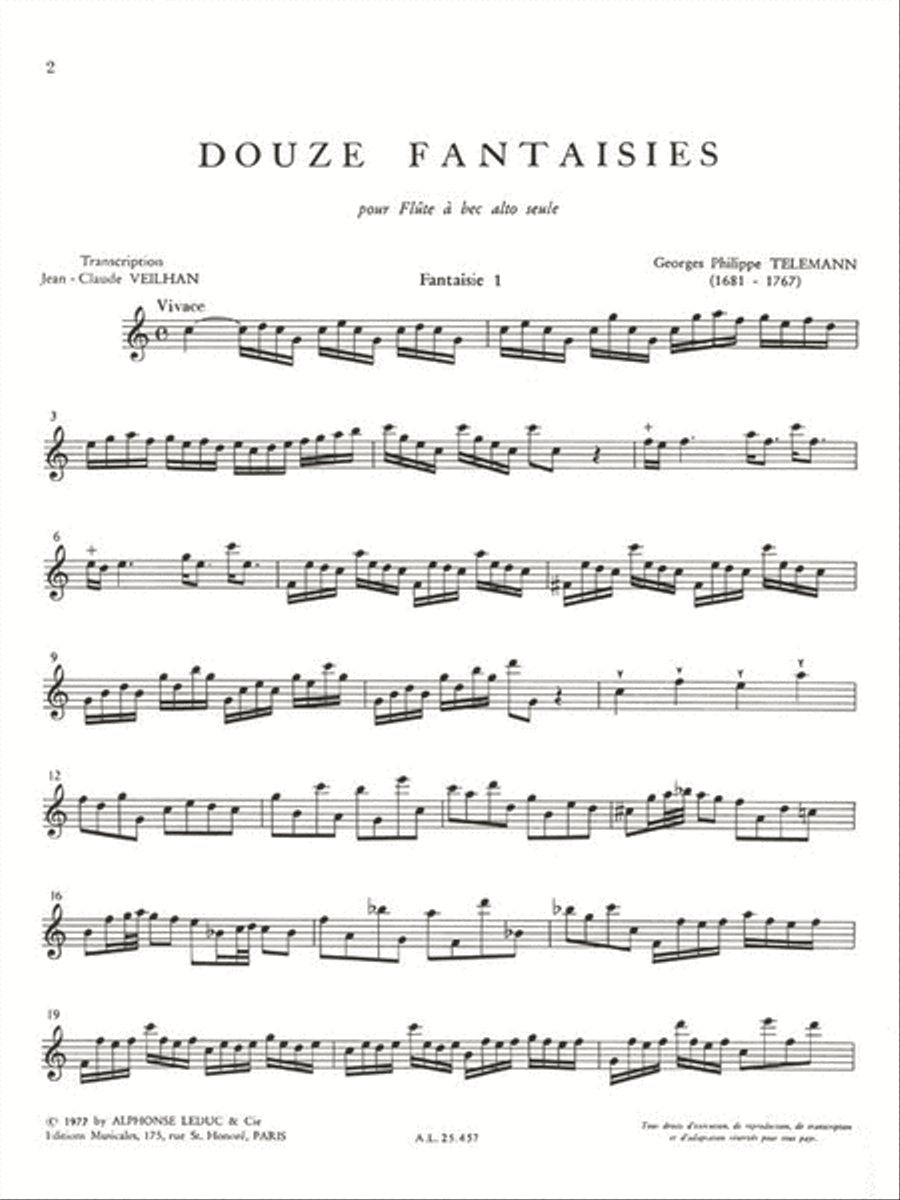12 Fantasies For Solo Recorder, Transcribed By Jean-claude Vei Recorder scores gallery preview page 2