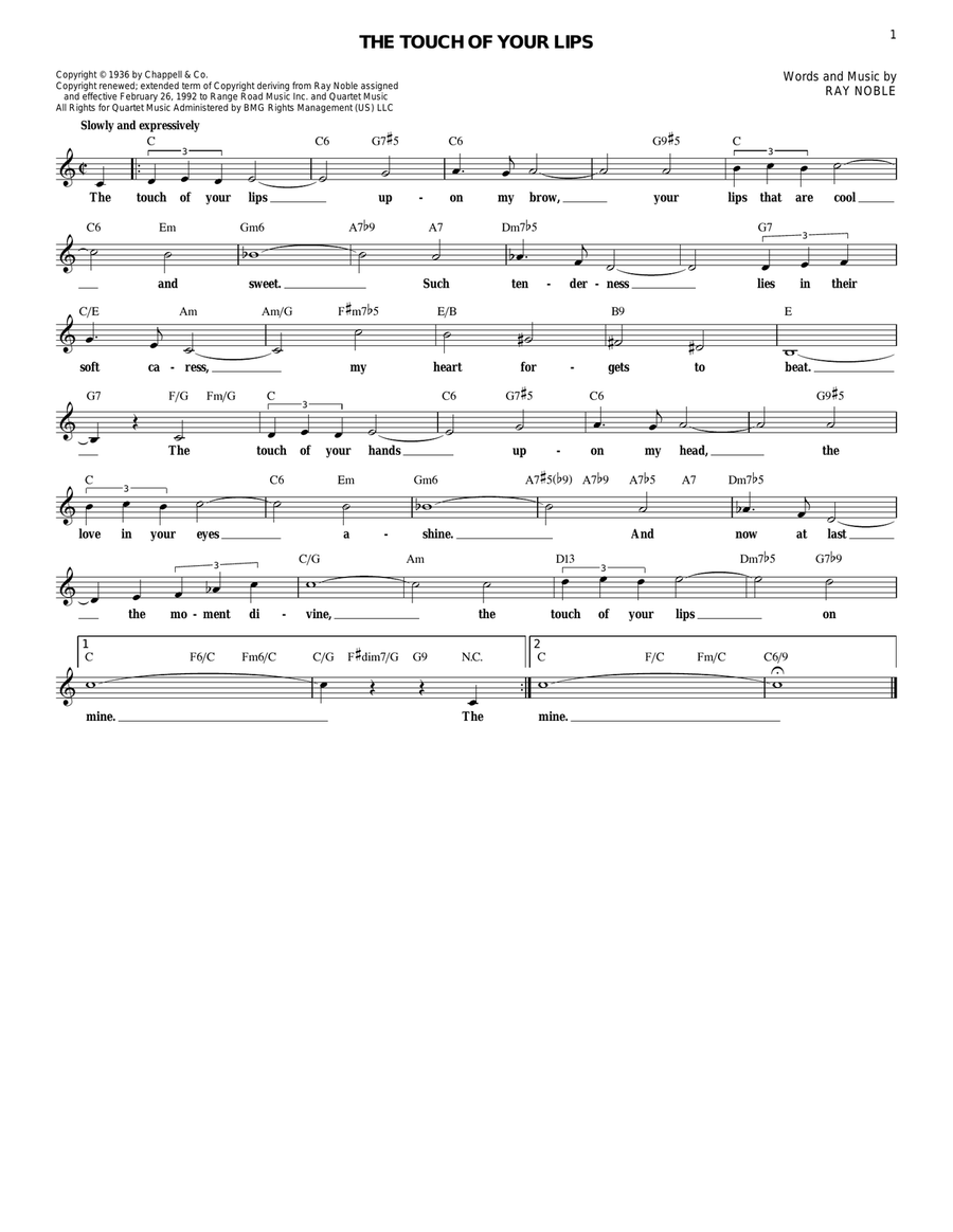 The Touch Of Your Lips Electric Guitar scores gallery preview page 1