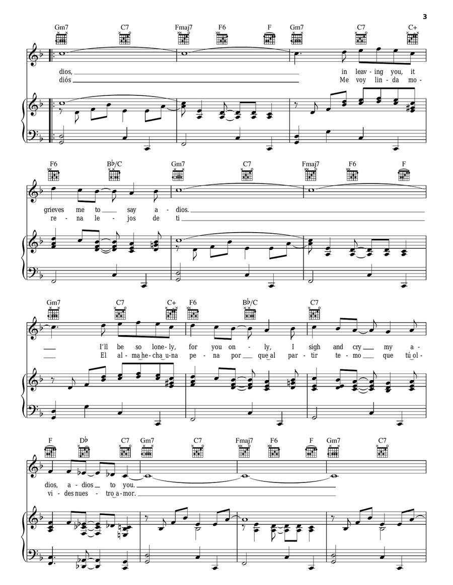 Adios Piano, Vocal, Guitar scores gallery preview page 3