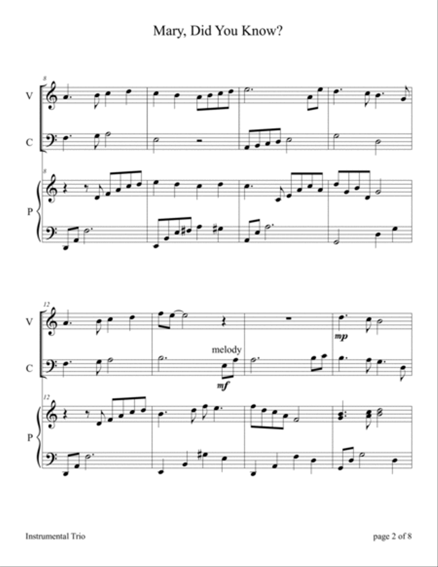 Mary, Did You Know? Piano Trio scores gallery preview page 6