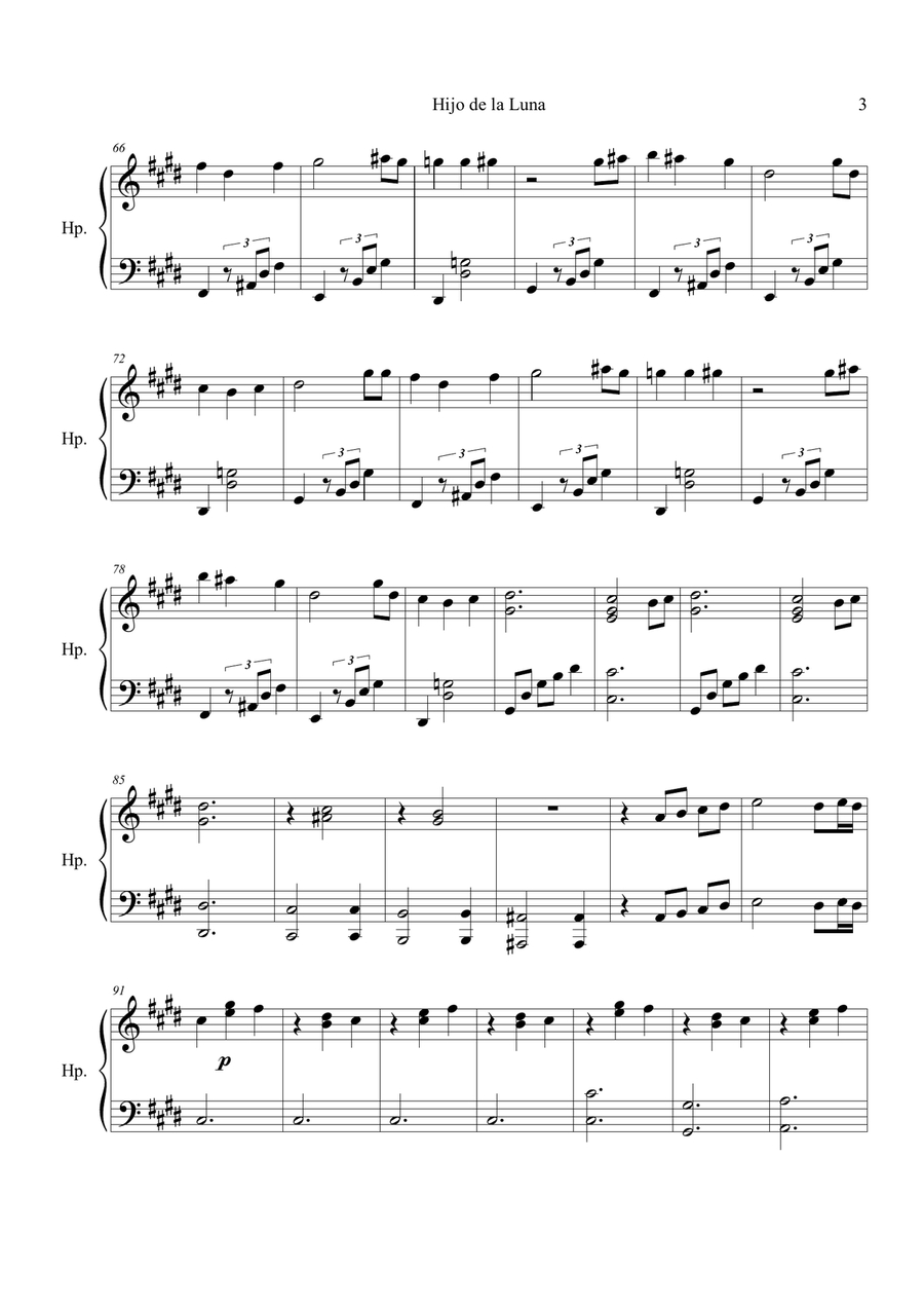 Hijo De La Luna Pedal Harp scores gallery preview page 4