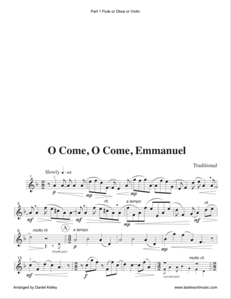 O Come, O Come, Emmanuel for String Quartet (or Mixed Trio or Piano Quintet) Woodwind Quartet scores gallery preview page 3