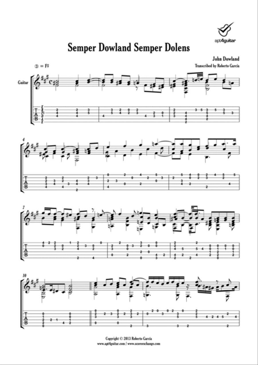 Semper Dowland Semper Dolens Classical Guitar scores gallery preview page 2
