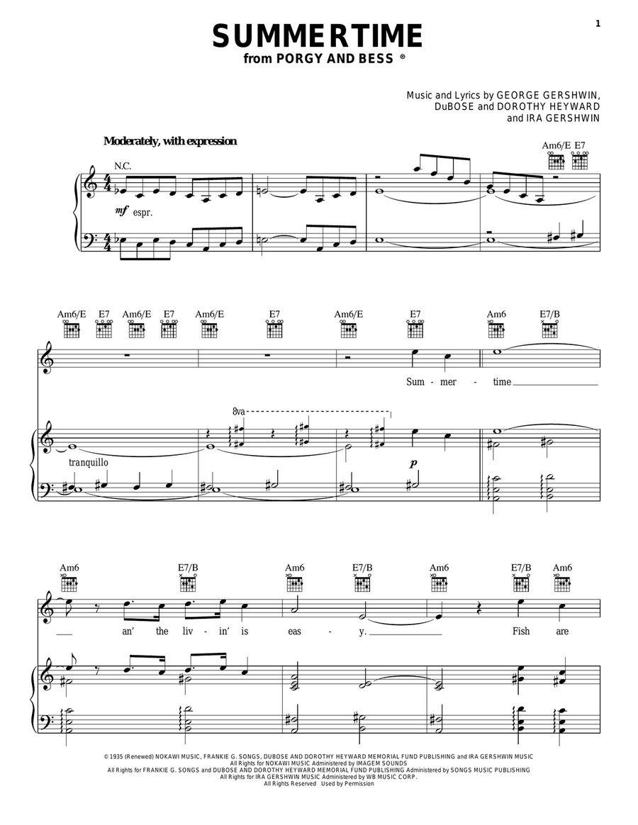 Summertime Piano, Vocal, Guitar scores gallery preview page 1