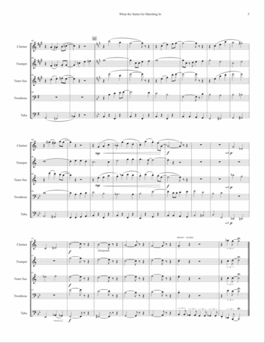 When the Saints Go Marching In (for Dixieland Quintet) Small Ensemble scores gallery preview page 5