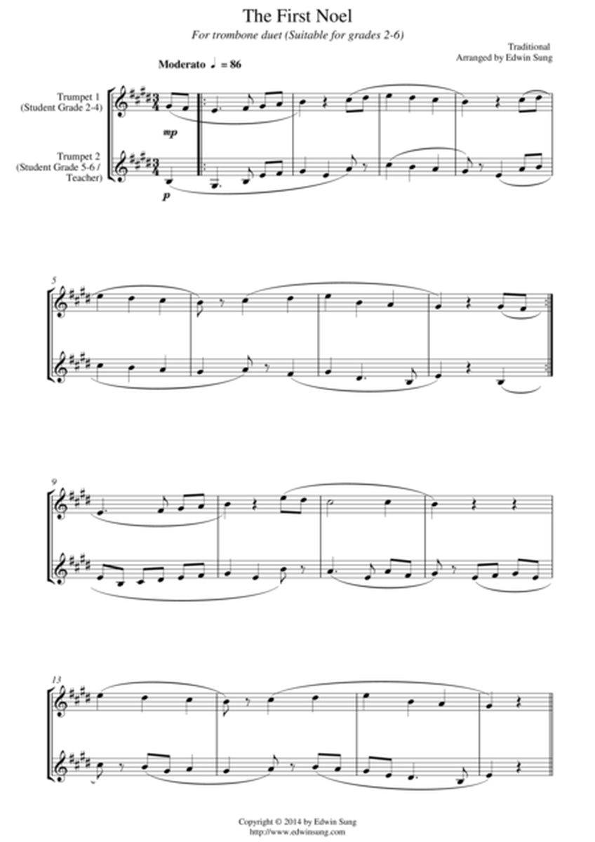 The First Noel (for trumpet (Bb) duet, suitable for grades 2-6) image number null