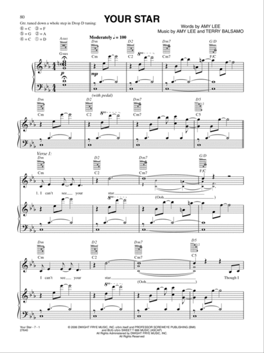 Your Star Your Star Piano, Vocal, Guitar scores gallery preview page 1