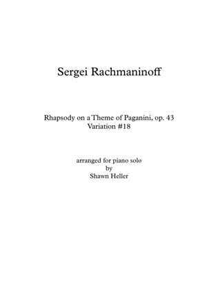 Book cover for Rhapsody on a theme of Paganini Op. 43, Variation #18 (arr. piano solo)