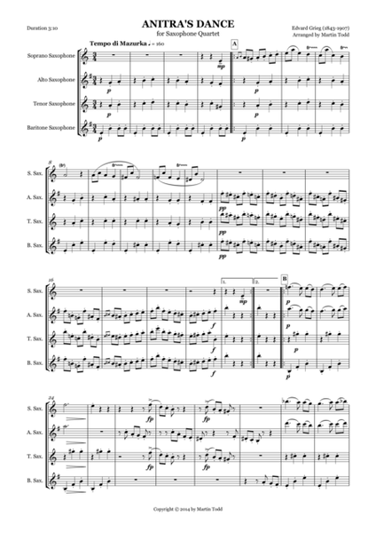 Anitra's Dance from Peer Gynt Suite No. 1 for Saxophone Quartet image number null