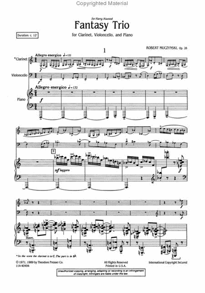 Fantasy Trio by Robert Muczynski Clarinet - Sheet Music