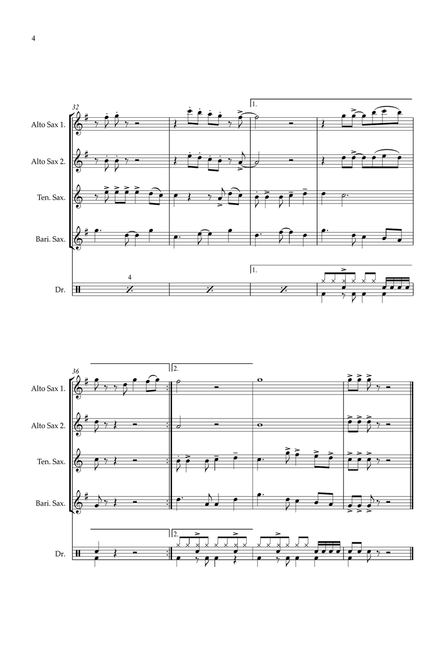 Feliz Navidad Saxophone Quartet scores gallery preview page 4