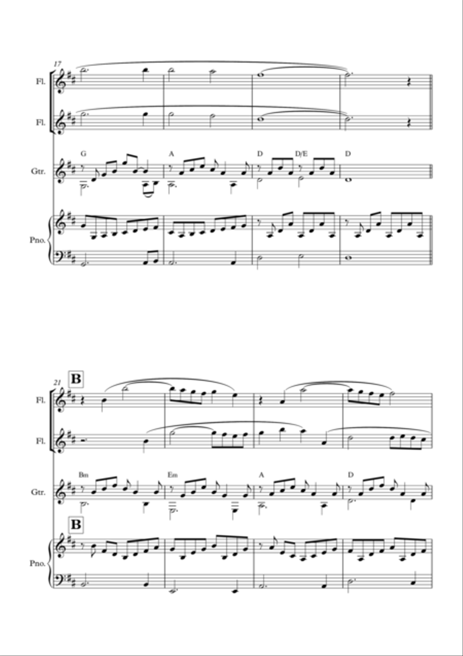 Instrumental Interlude 2'16 for 2 flutes, guitar and/or piano by Simon Peberdy Small Ensemble scores gallery preview page 4