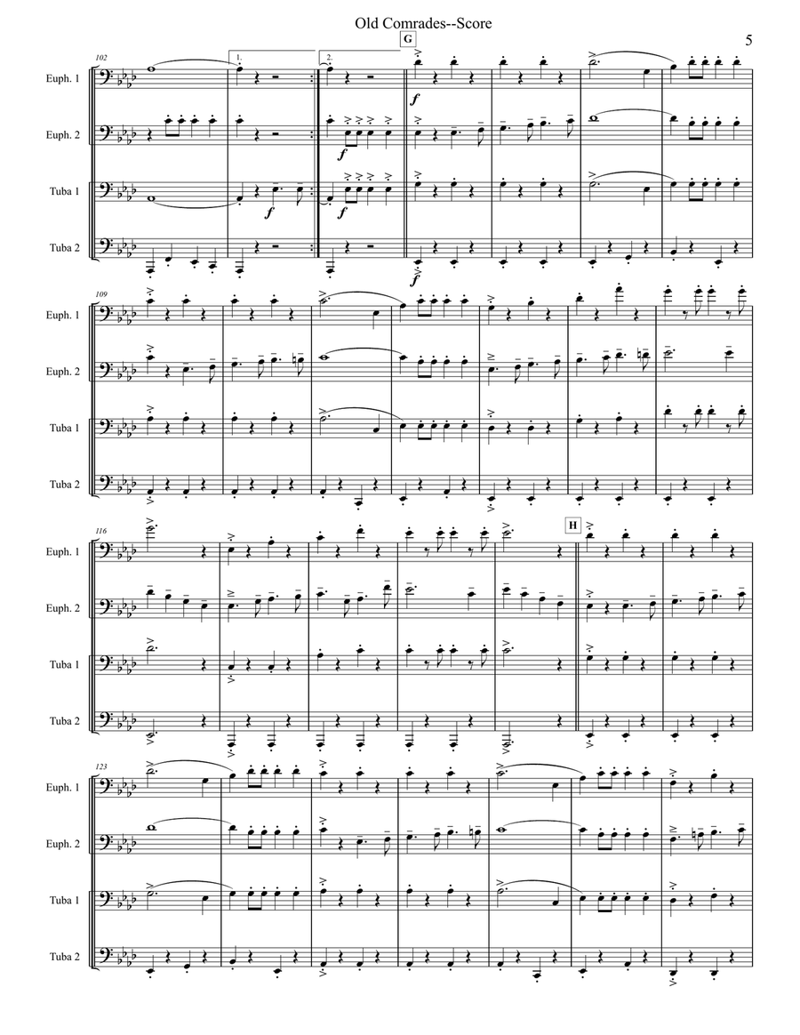 Old Comrades March - Tuba/Euphonium Quartet Brass Ensemble scores gallery preview page 5