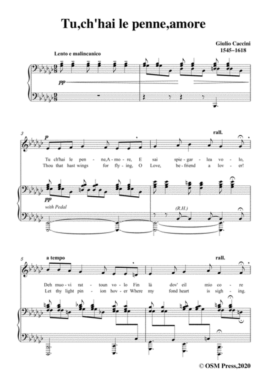 Caccini-Tu,ch'hai le penne,amore,in e flat minor,for Voice and Piano