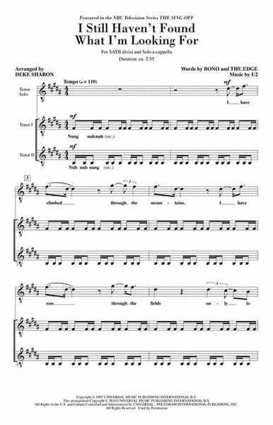 I Still Haven't Found What I'm Looking For by U2 Divisi - Sheet Music